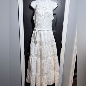 Derek Lam 10 Crosby White Lace and Crochet Top Bohemian Maxi Dress Size Small